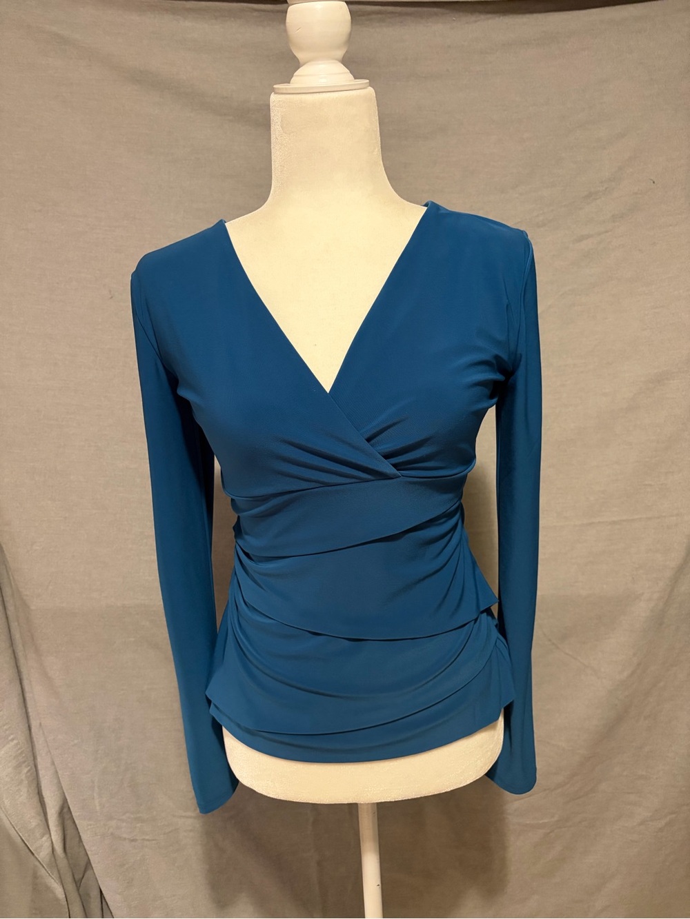 White House Black Market Teal Blue Wrap-Front Long Sleeve Top
